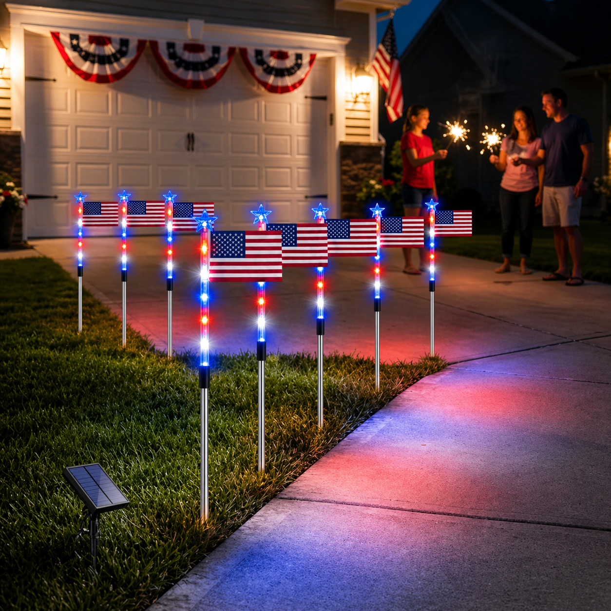 8-Piece Flag Light Set – 4th of July Decorations – Ideal for Independence Day Pathways, Gardens