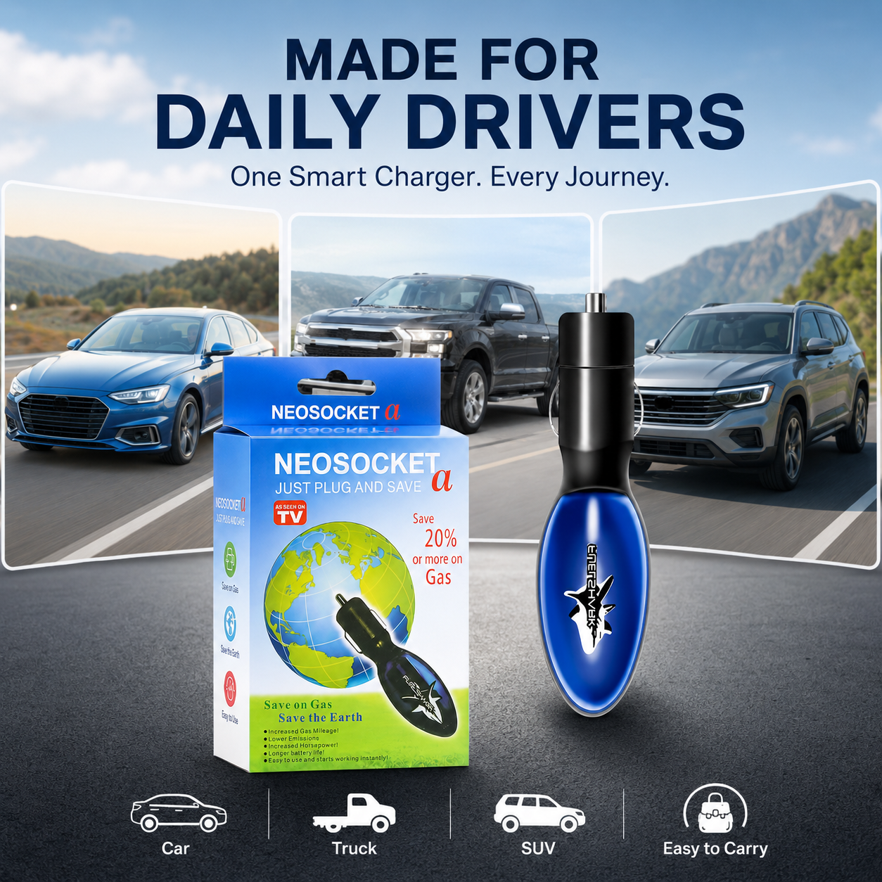 2026 New Upgrade Save More Fuel Instantly, Portable Car Fuel Saver Device for Car, Truck, Diesel Vehicles