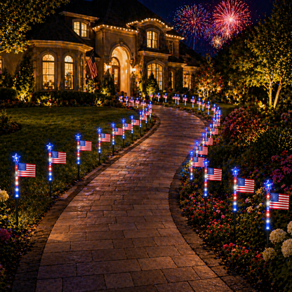 8-Piece Flag Light Set – 4th of July Decorations – Ideal for Independence Day Pathways, Gardens