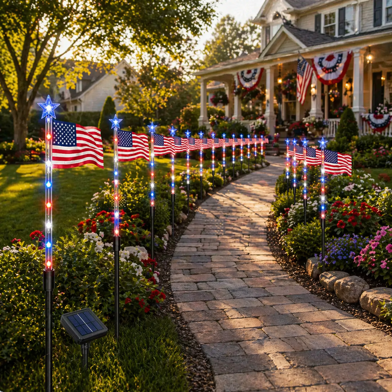 8-Piece Flag Light Set – 4th of July Decorations – Ideal for Independence Day Pathways, Gardens