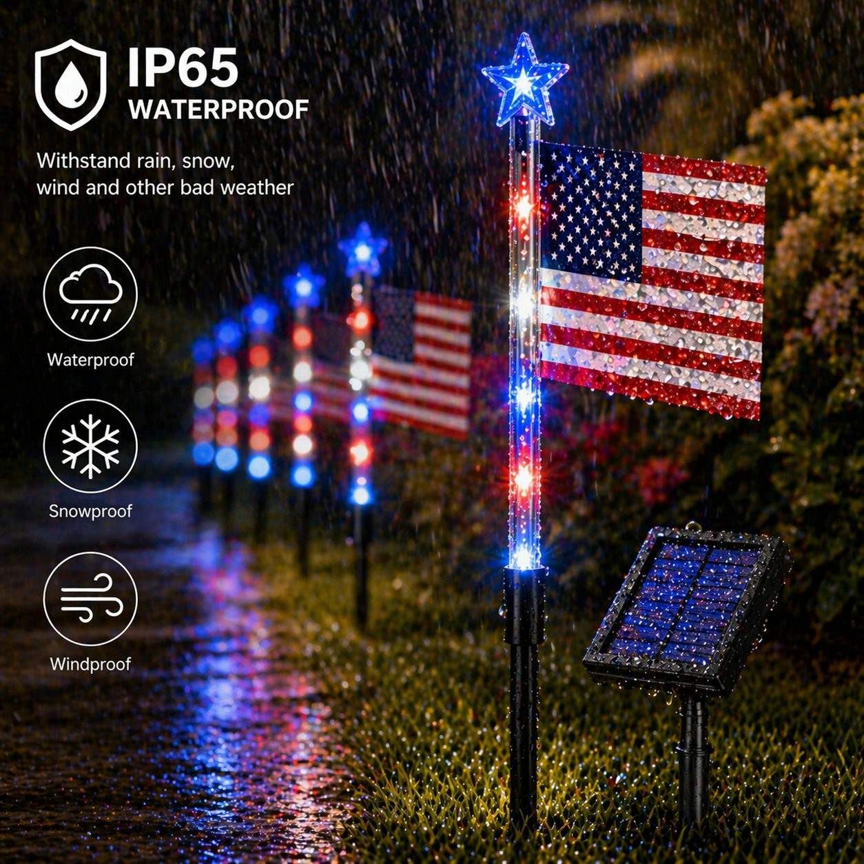 8-Piece Flag Light Set – 4th of July Decorations – Ideal for Independence Day Pathways, Gardens