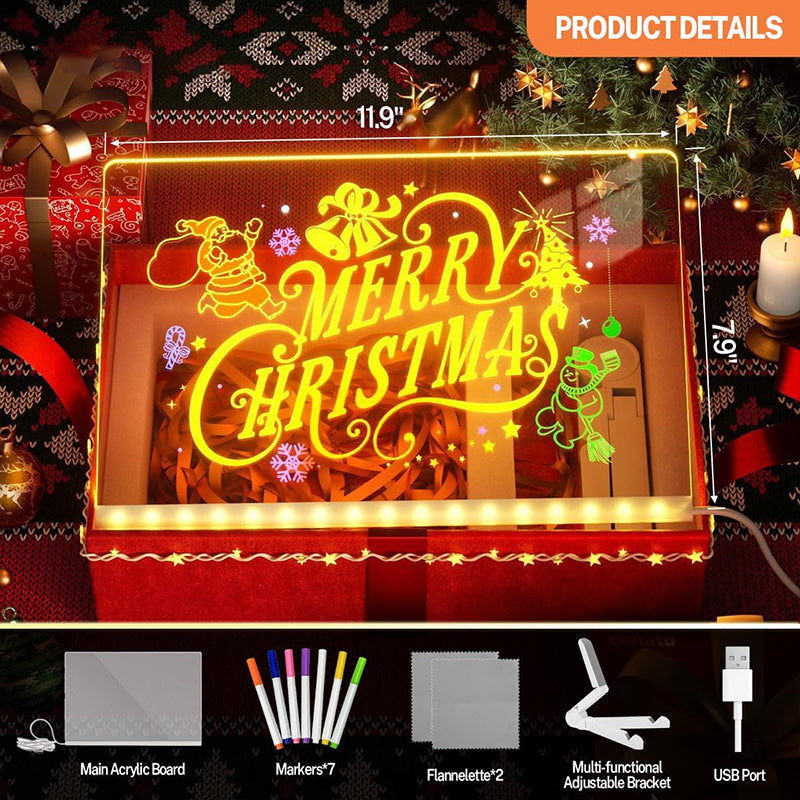 🎄Best Christmas Gift🎄 Acrylic Dry Erase Neon Art Board with Markers