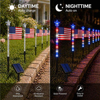 8-Piece Flag Light Set – 4th of July Decorations – Ideal for Independence Day Pathways, Gardens