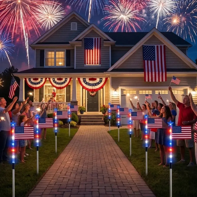 8-Piece Flag Light Set – 4th of July Decorations – Ideal for Independence Day Pathways, Gardens