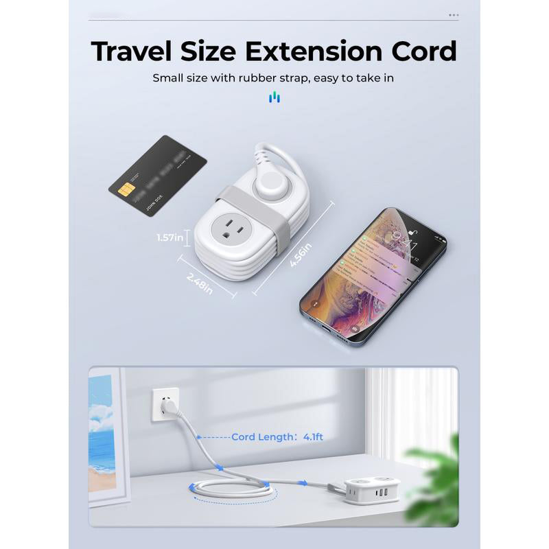 Travel Power Strip, 4 Outlets 3 USB Ports (1 USB C) with 4FT Wrapped Short Extension Cord Small Power Strip, Compact for Hotel Travel Essentials Cruise Approved