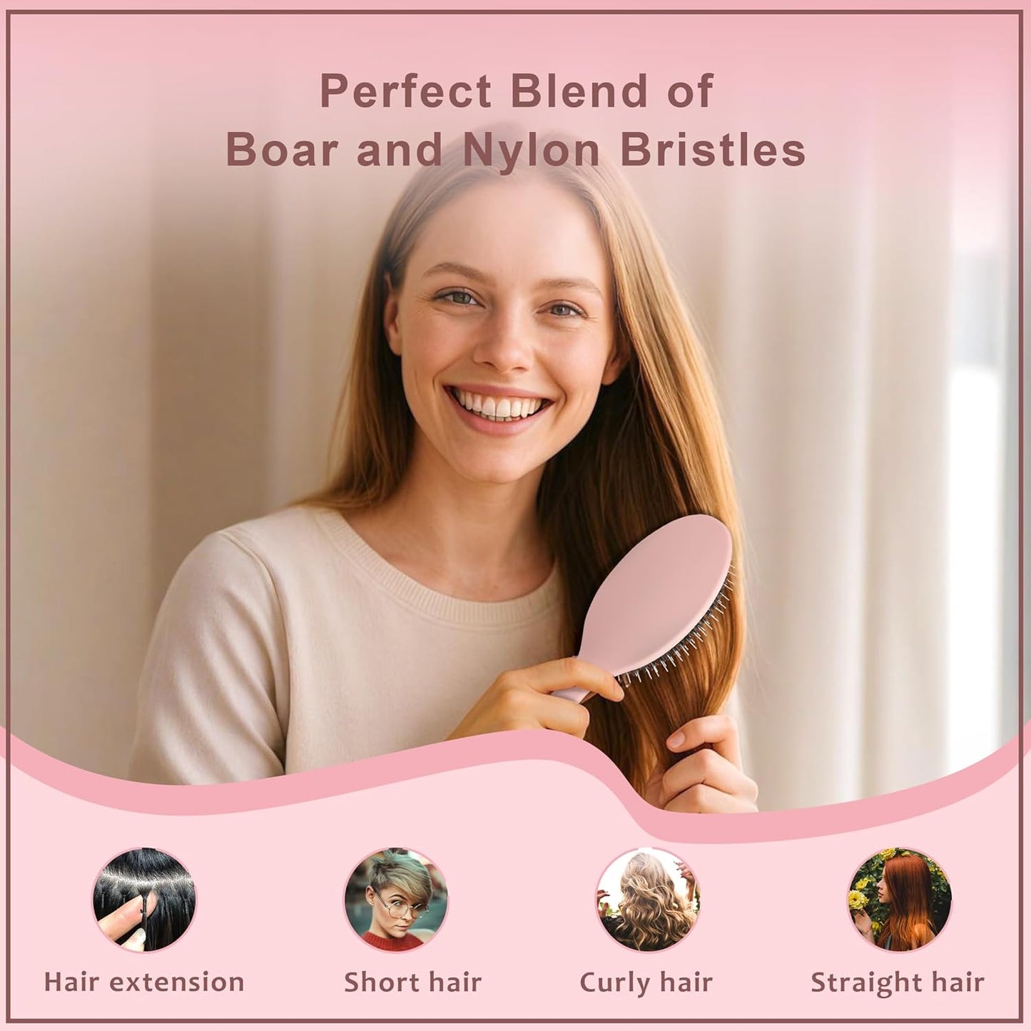 Boar Bristle Brush with Nylon Bristles and Microsphere Massaging Tips