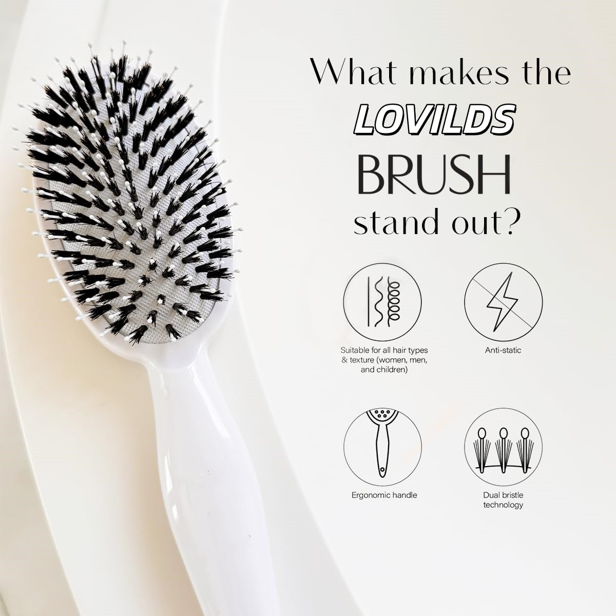 Boar Bristle Brush with Nylon Bristles and Microsphere Massaging Tips