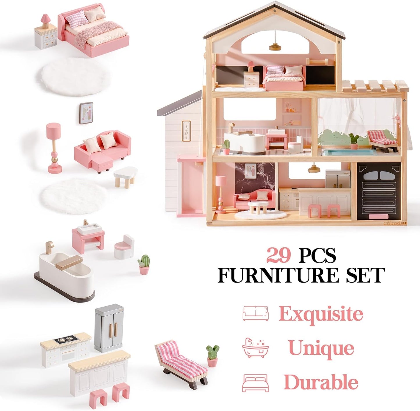 ROBUD Wooden Dollhouse - Florida Black