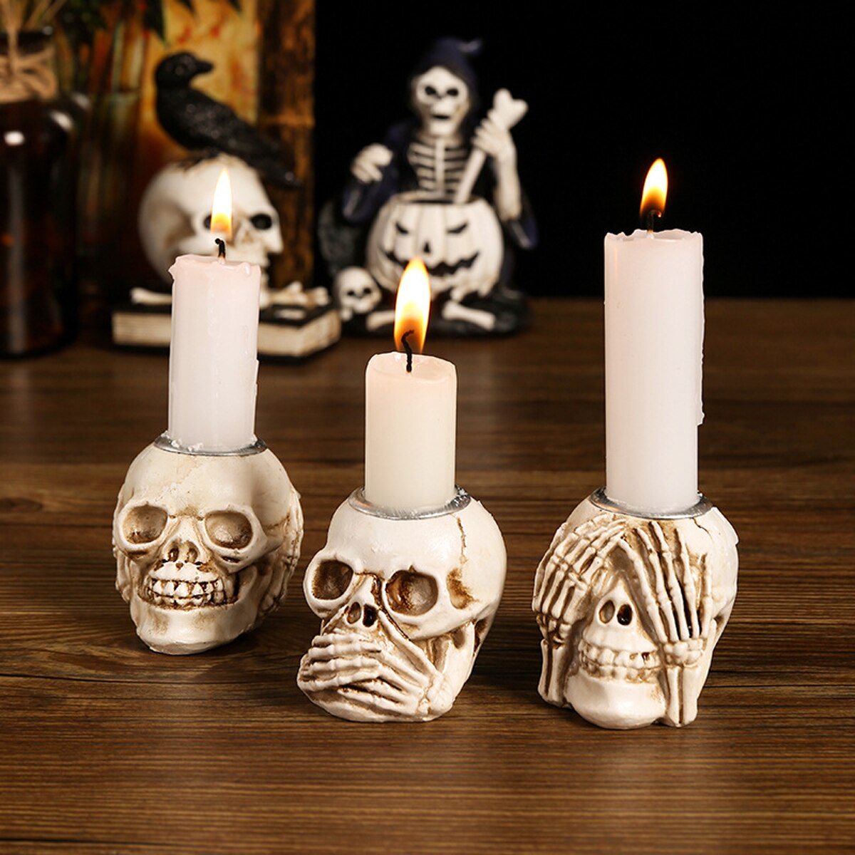 💀🕯️ Eerie Glow: Halloween Skull Candle Holder Set - Illuminate Your Spooky Night! 🕯️💀