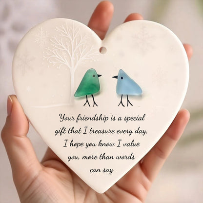 🌊Heart-Shaped Sea Glass Friendship Decor✨ Shaped by Nature & Crafted by Hand💝
