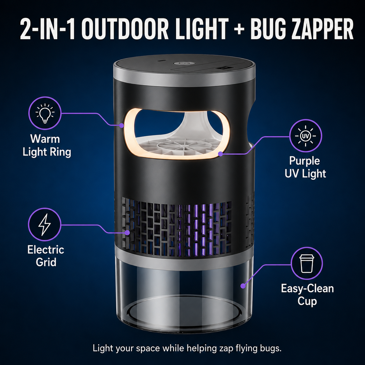2-in-1 Outdoor Bug Mosquito Zapper Lantern For Patio, Camping & Backyard Nights