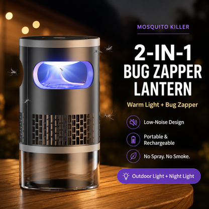 2-in-1 Outdoor Bug Mosquito Zapper Lantern For Patio, Camping & Backyard Nights