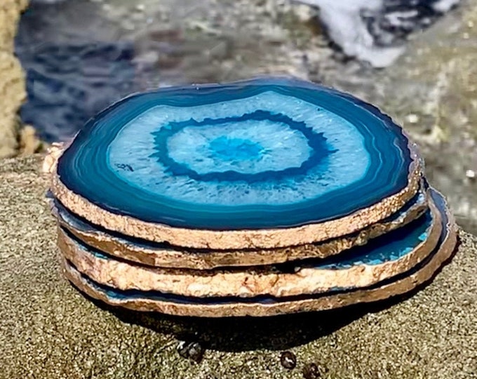 Large Gold Edge Agate Slice with Stand: Gift Boxed Coaster